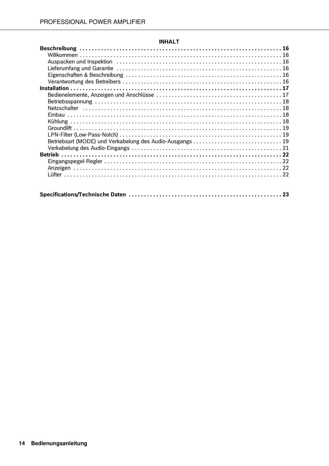 Electro-Voice Q1212, Q66, Q44, Q99 owner manual Specifications/Technische Daten Bedienungsanleitung 