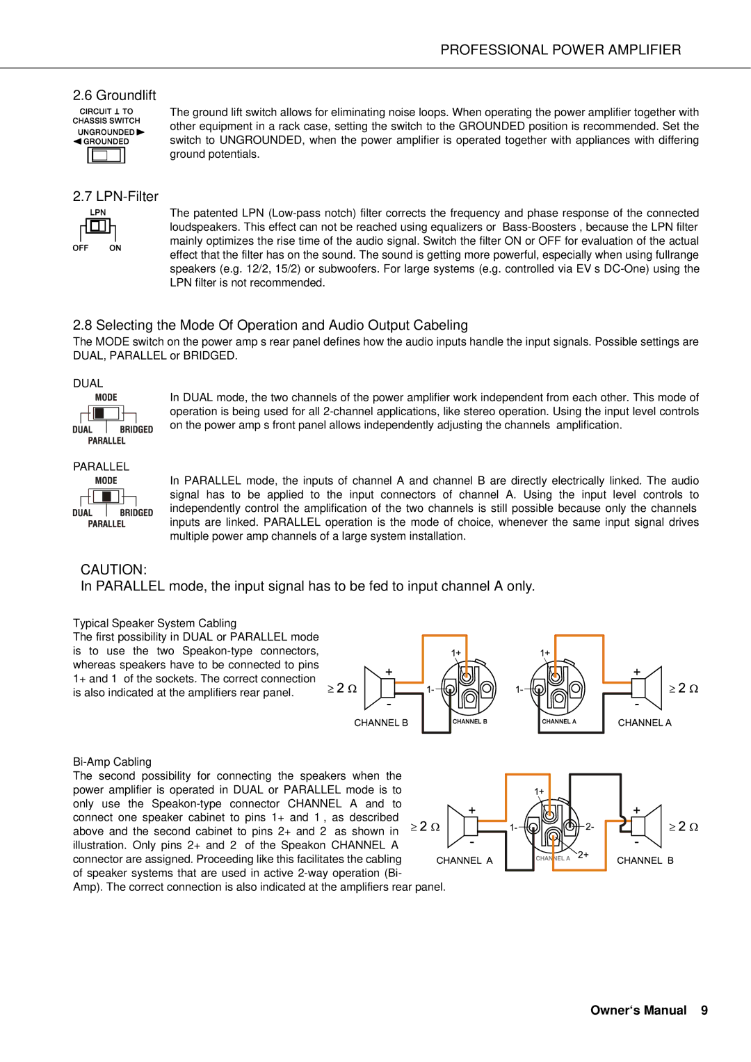 Electro-Voice Q44, Q66, Q1212, Q99 Groundlift, LPN-Filter, Selecting the Mode Of Operation and Audio Output Cabeling 