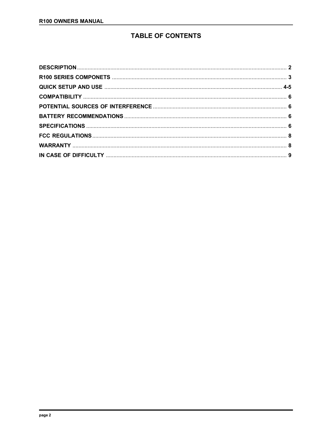 Electro-Voice r100 series manual Table of Contents 