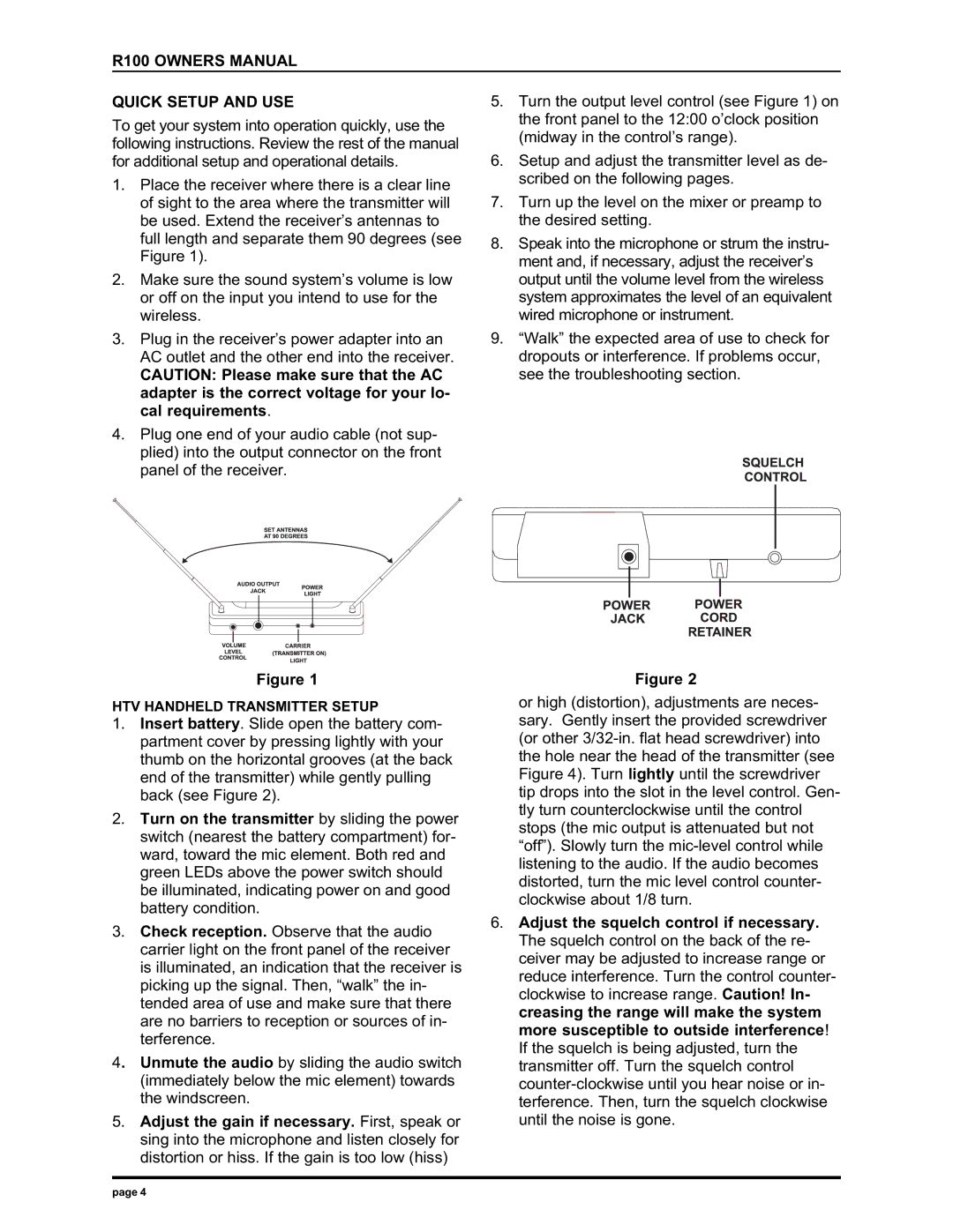 Electro-Voice r100 series manual Quick Setup and USE 