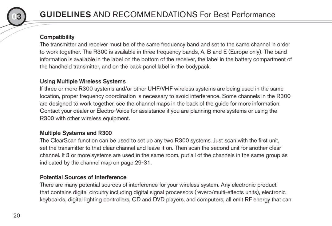 Electro-Voice R300 manual Guidelines and recommendations For Best Performance 