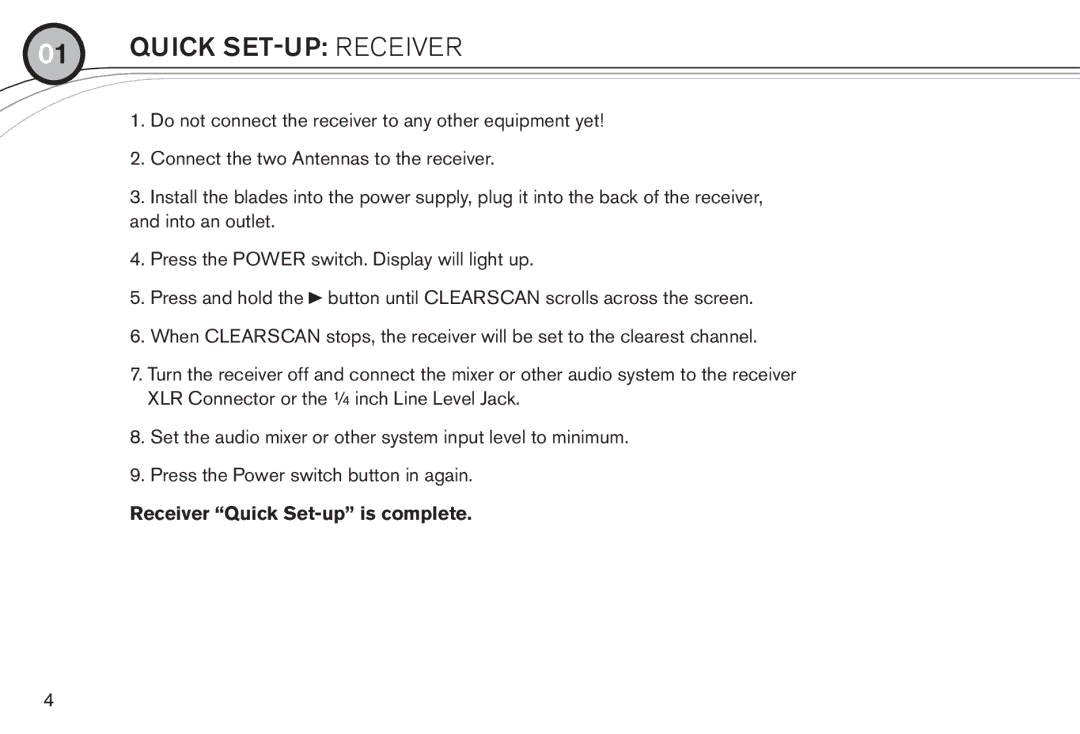 Electro-Voice R300 manual Quick set-up Receiver 