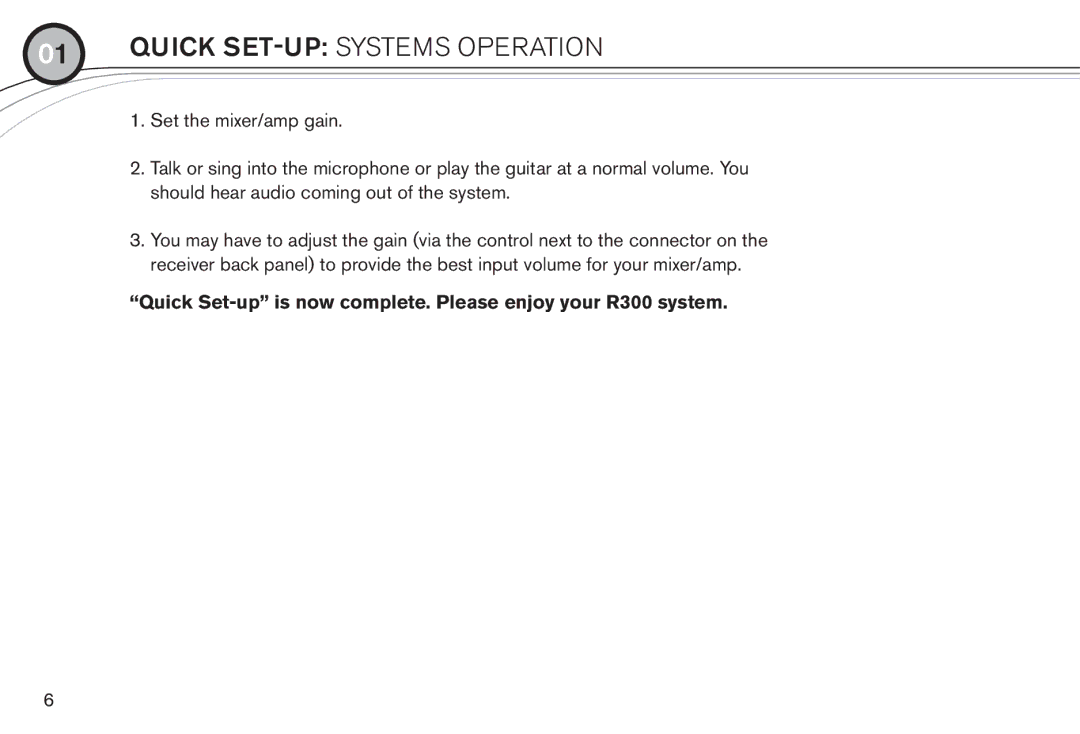 Electro-Voice R300 manual Quick set-up Systems Operation 