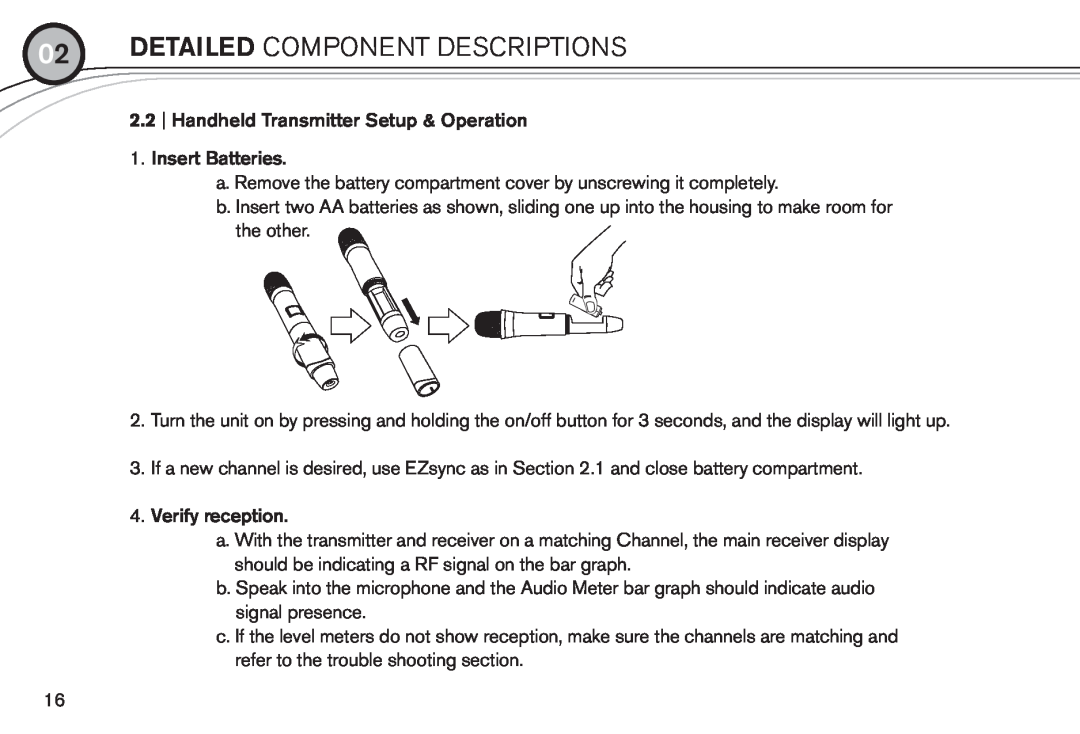 Electro-Voice R300 manual Detailed component descriptions, Handheld Transmitter Setup & Operation 