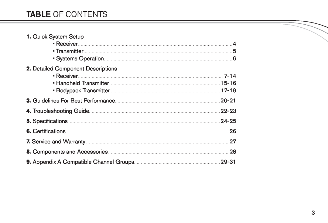 Electro-Voice R300 manual Table of Contents, Quick System Setup, Detailed Component Descriptions 