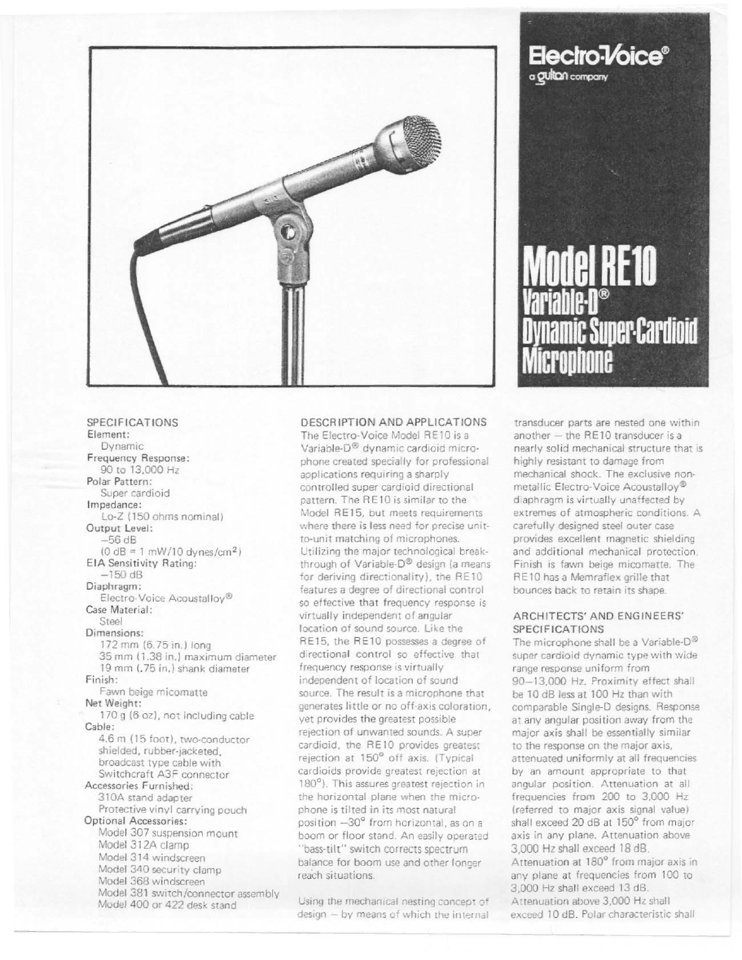 Electro-Voice RE10 manual 