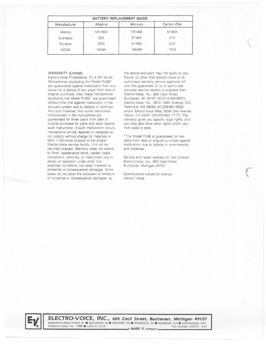 Electro-Voice RE98 manual 