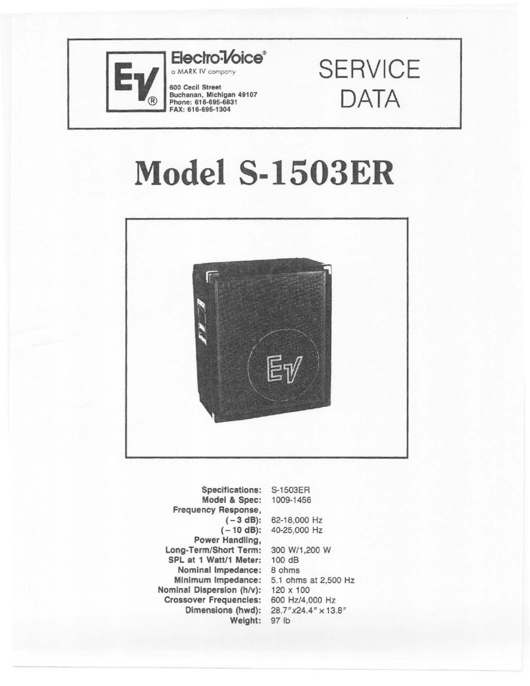 Electro-Voice S-1503ER manual 