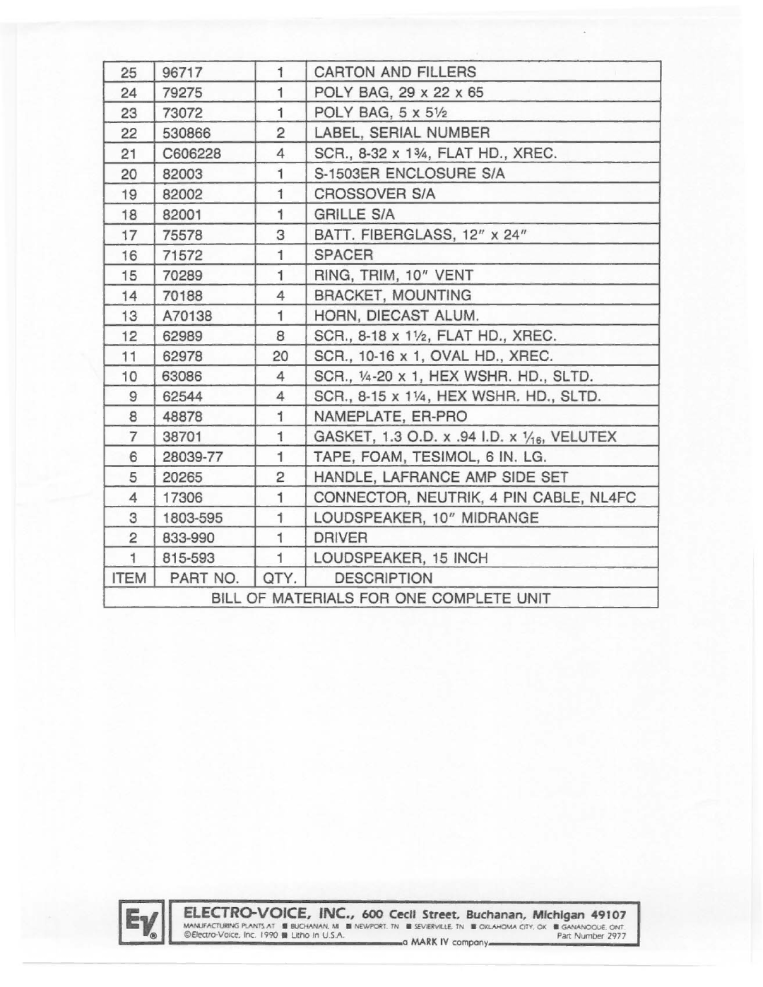 Electro-Voice S-1503ER manual 