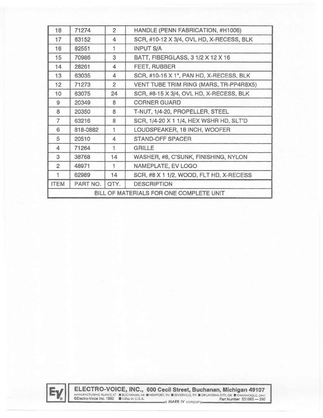 Electro-Voice S-181 manual 