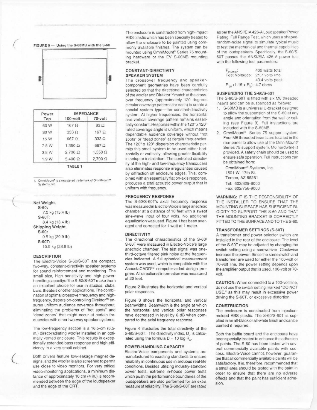 Electro-Voice S60T, S-60 manual 