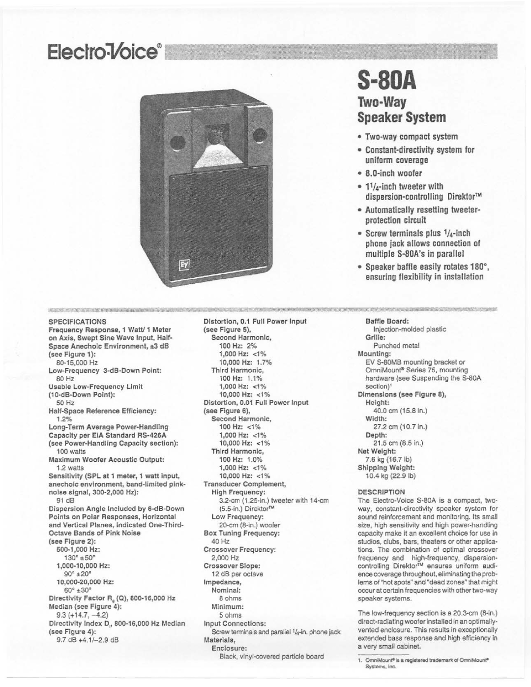 Electro-Voice S-80A manual 