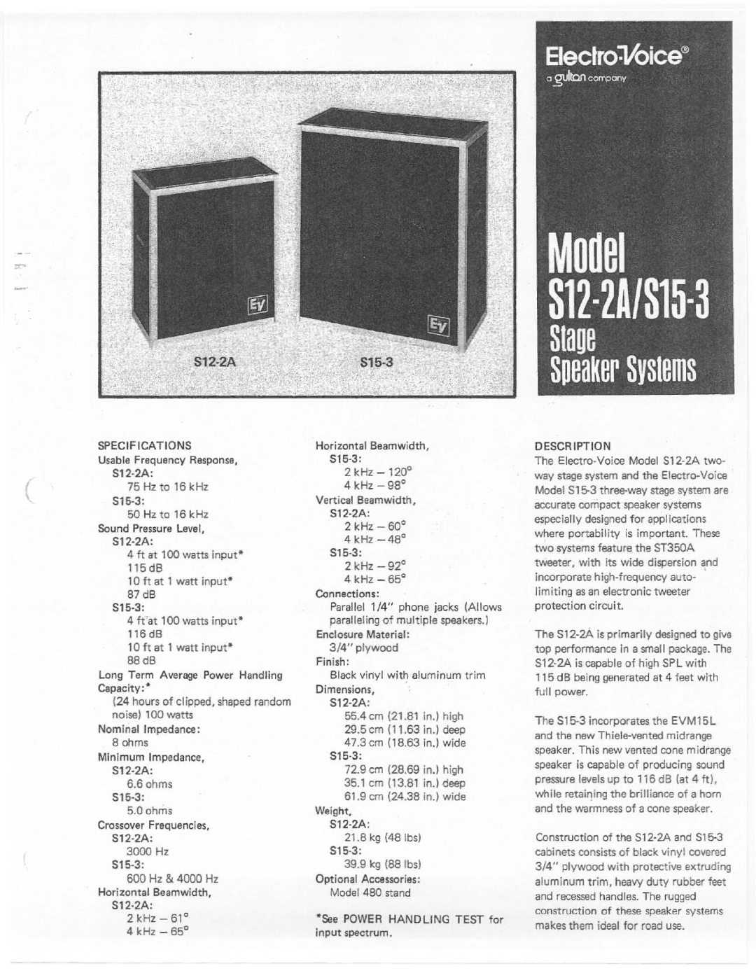 Electro-Voice S12-2A manual 