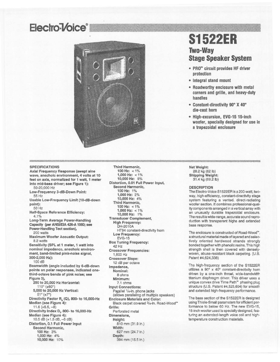 Electro-Voice S1522ER manual 