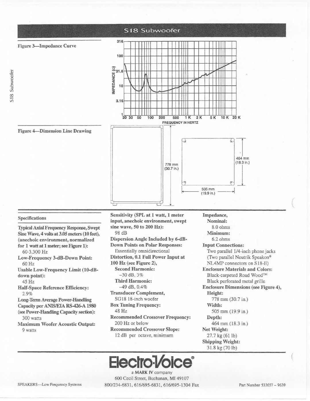 Electro-Voice S18 manual 