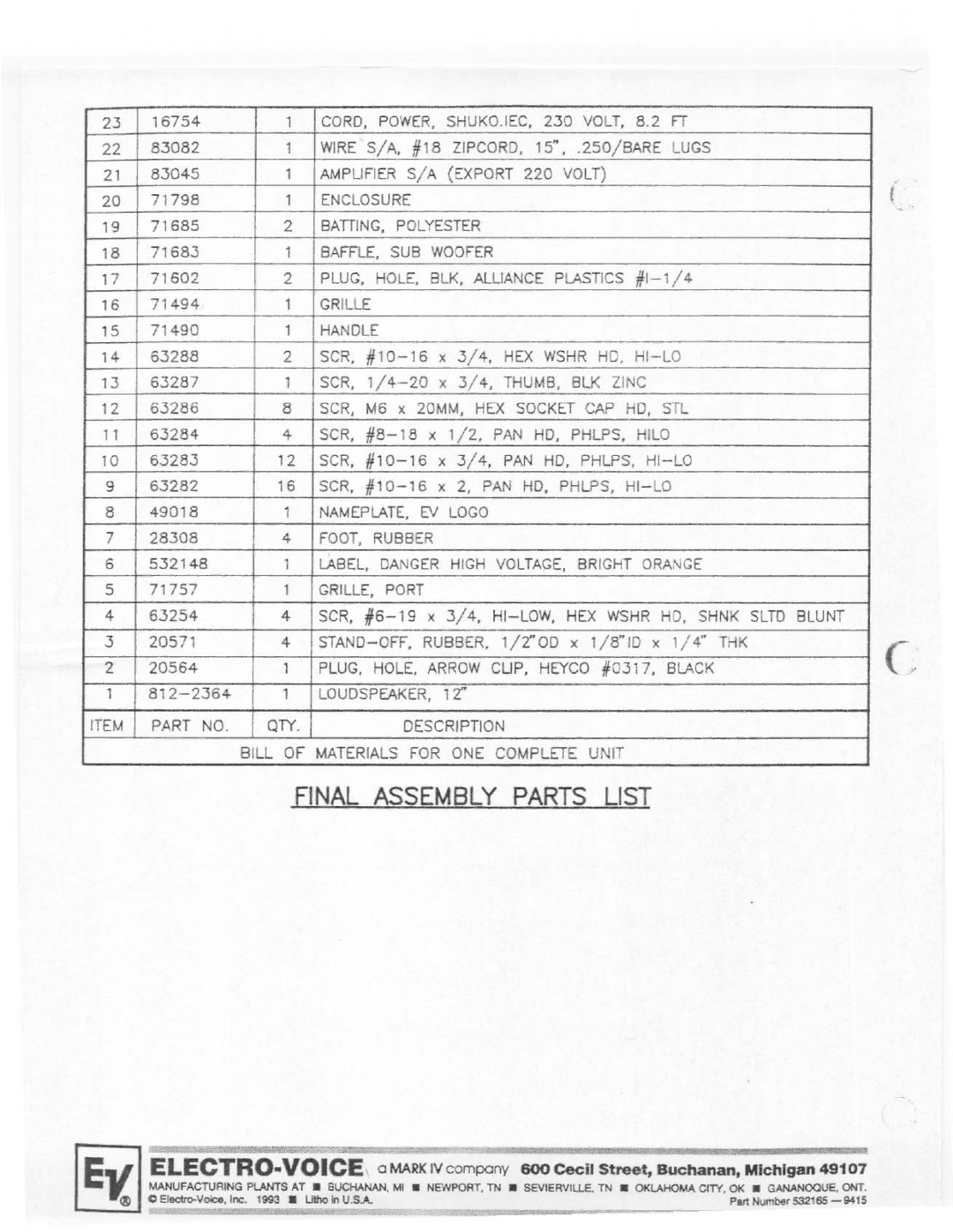 Electro-Voice Sb120a manual 