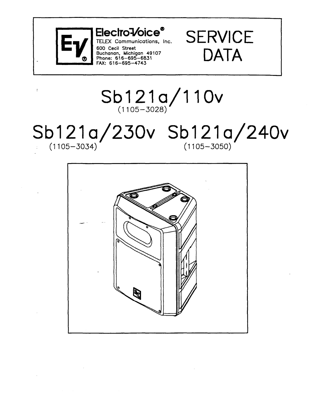 Electro-Voice Sb121a/230v, sb121a/110v, Sb121a/240v manual 