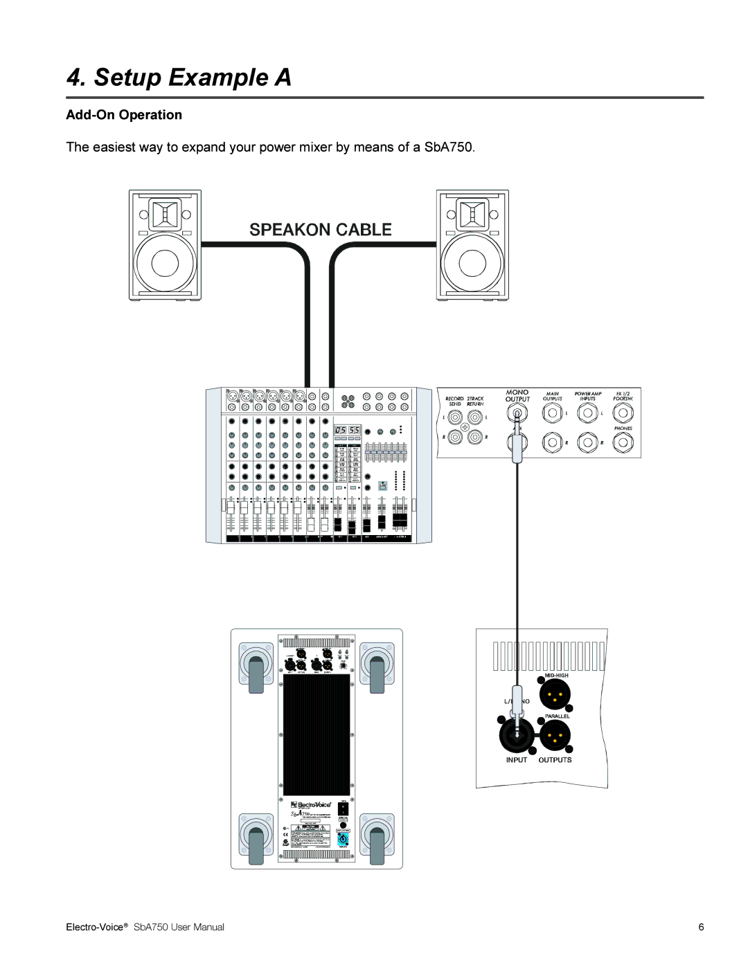 Electro-Voice SBA750 user manual Setup Example a, Add-On Operation 