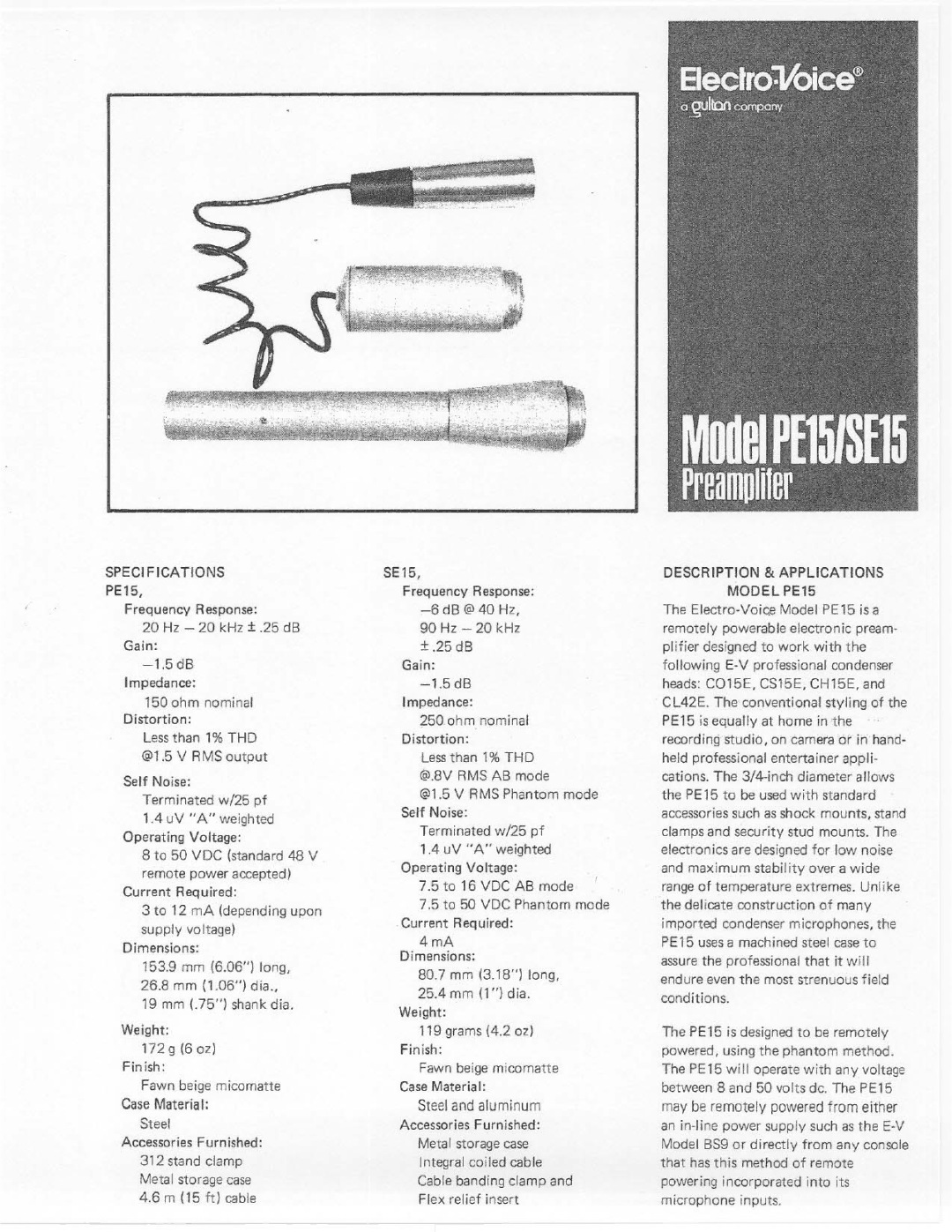 Electro-Voice PE15, SE15 manual 