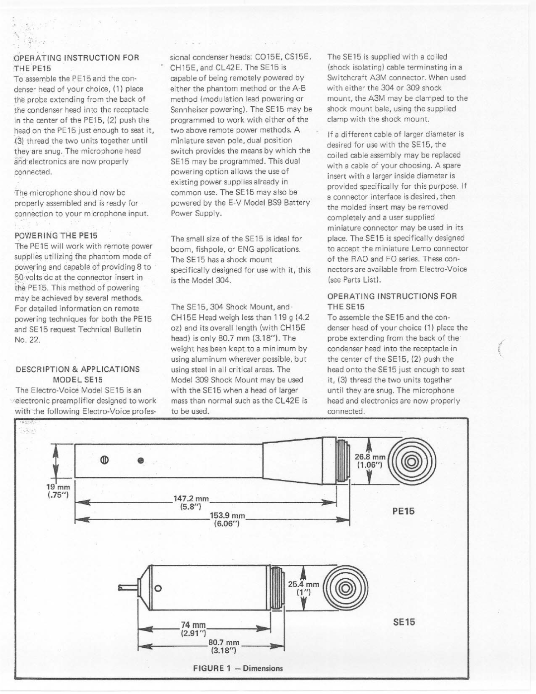 Electro-Voice SE15, PE15 manual 