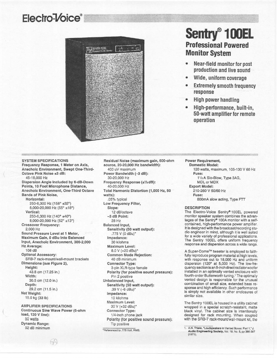 Electro-Voice Sentry 100EL manual 