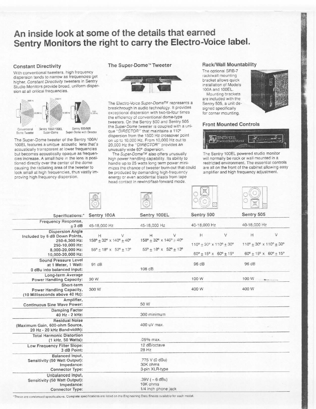 Electro-Voice Sentry 100EL manual 