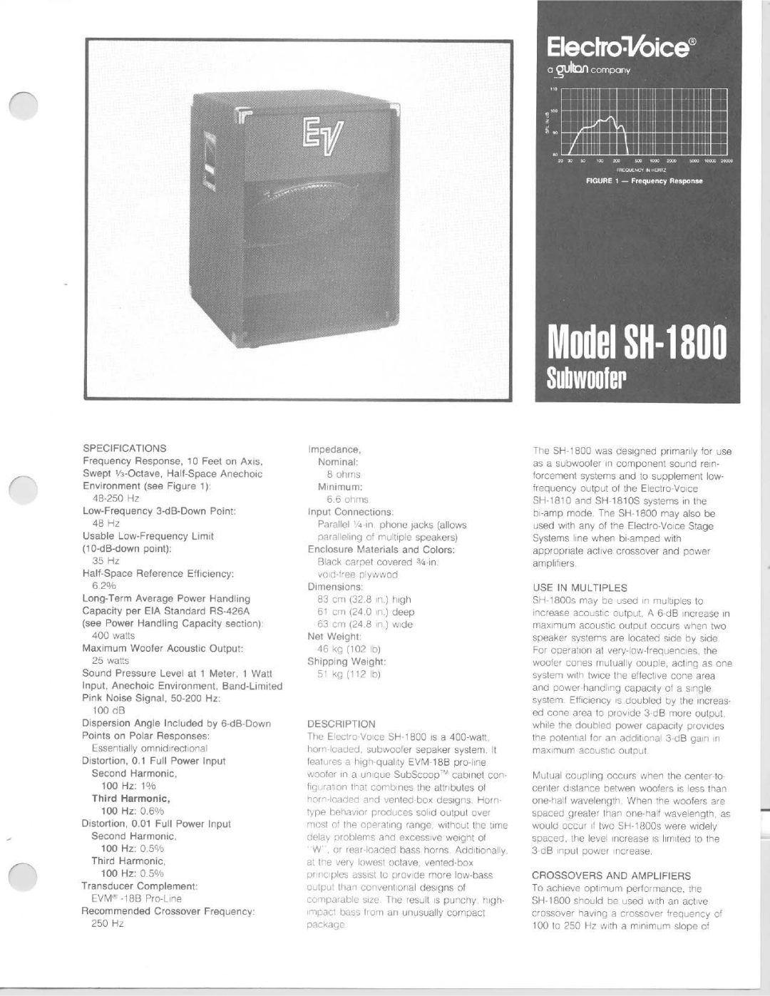 Electro-Voice SH-1800 manual 