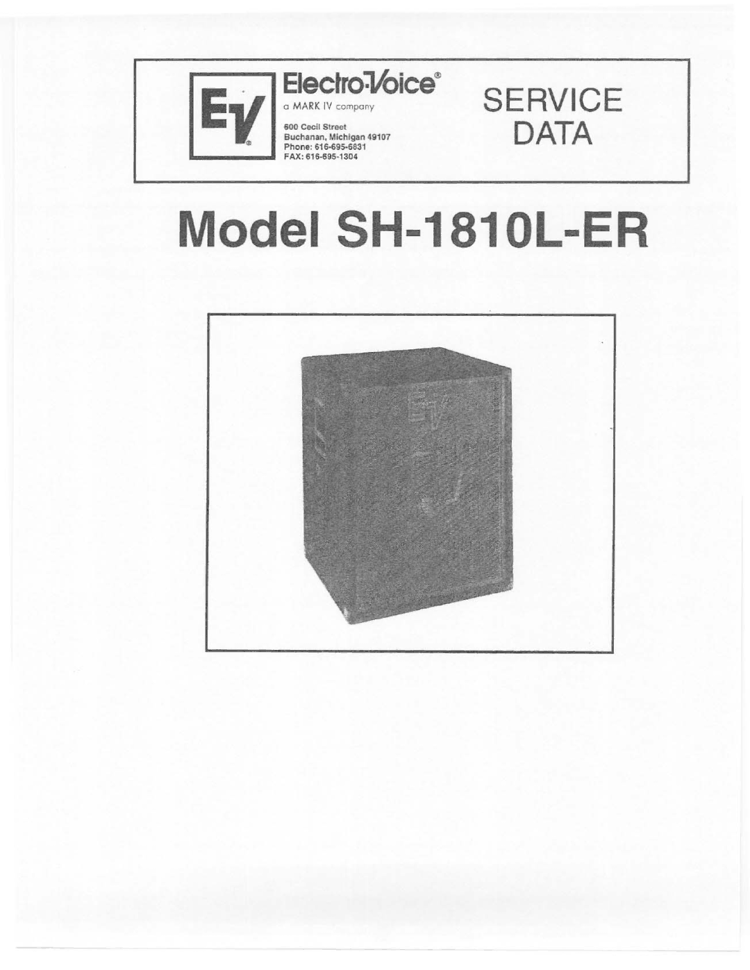 Electro-Voice SH-1810L-ER manual 