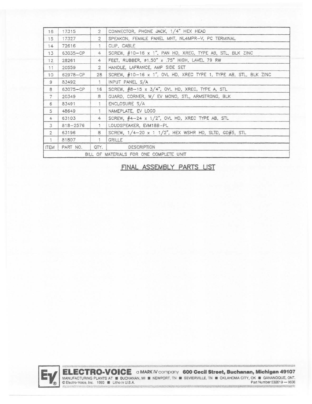 Electro-Voice SH-1810L-ER manual 