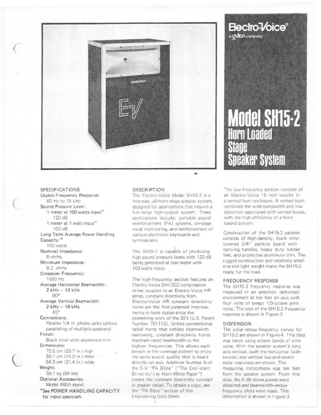 Electro-Voice SH15-2 manual 