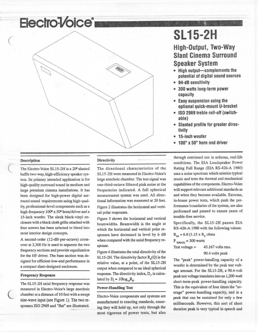 Electro-Voice SL 15-2H manual 