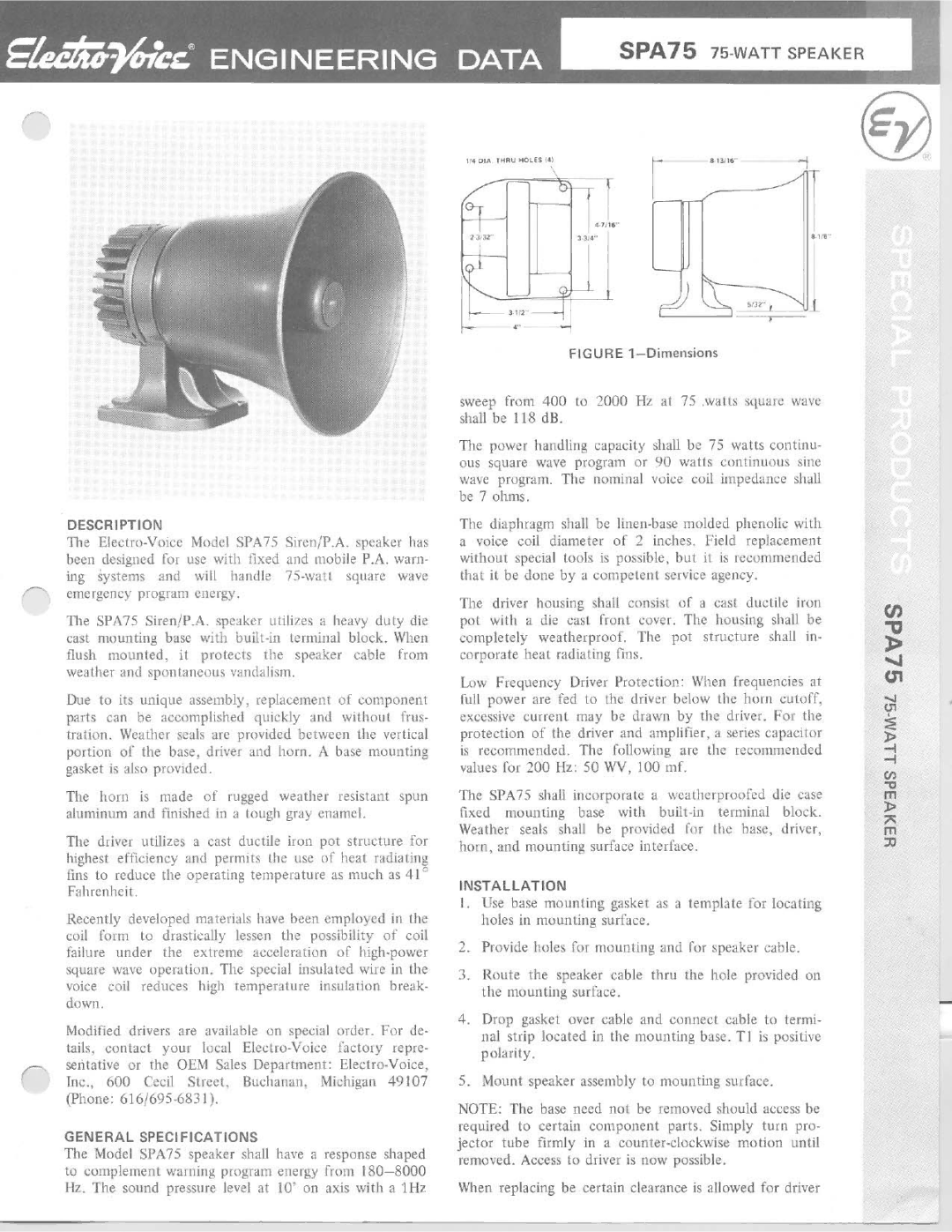 Electro-Voice SPA75 manual 