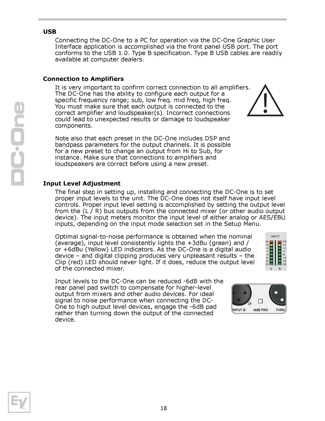 Electro-Voice Speaker System owner manual Connection to Amplifiers, Input Level Adjustment 