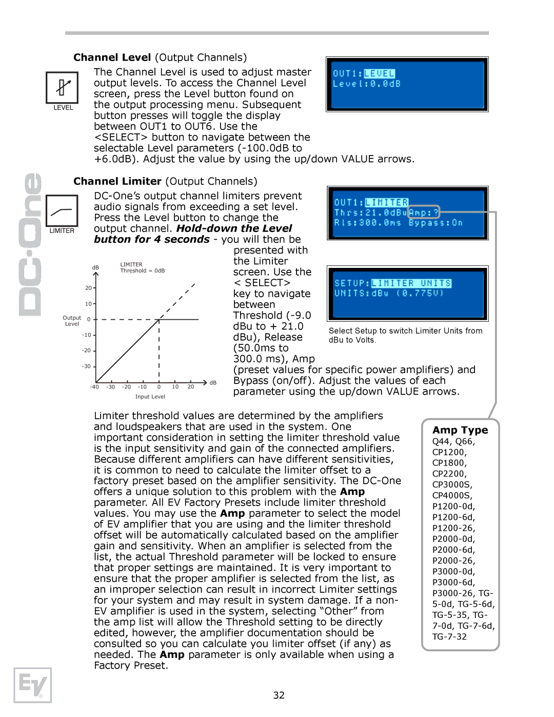 Electro-Voice Speaker System owner manual Select, Amp Type 