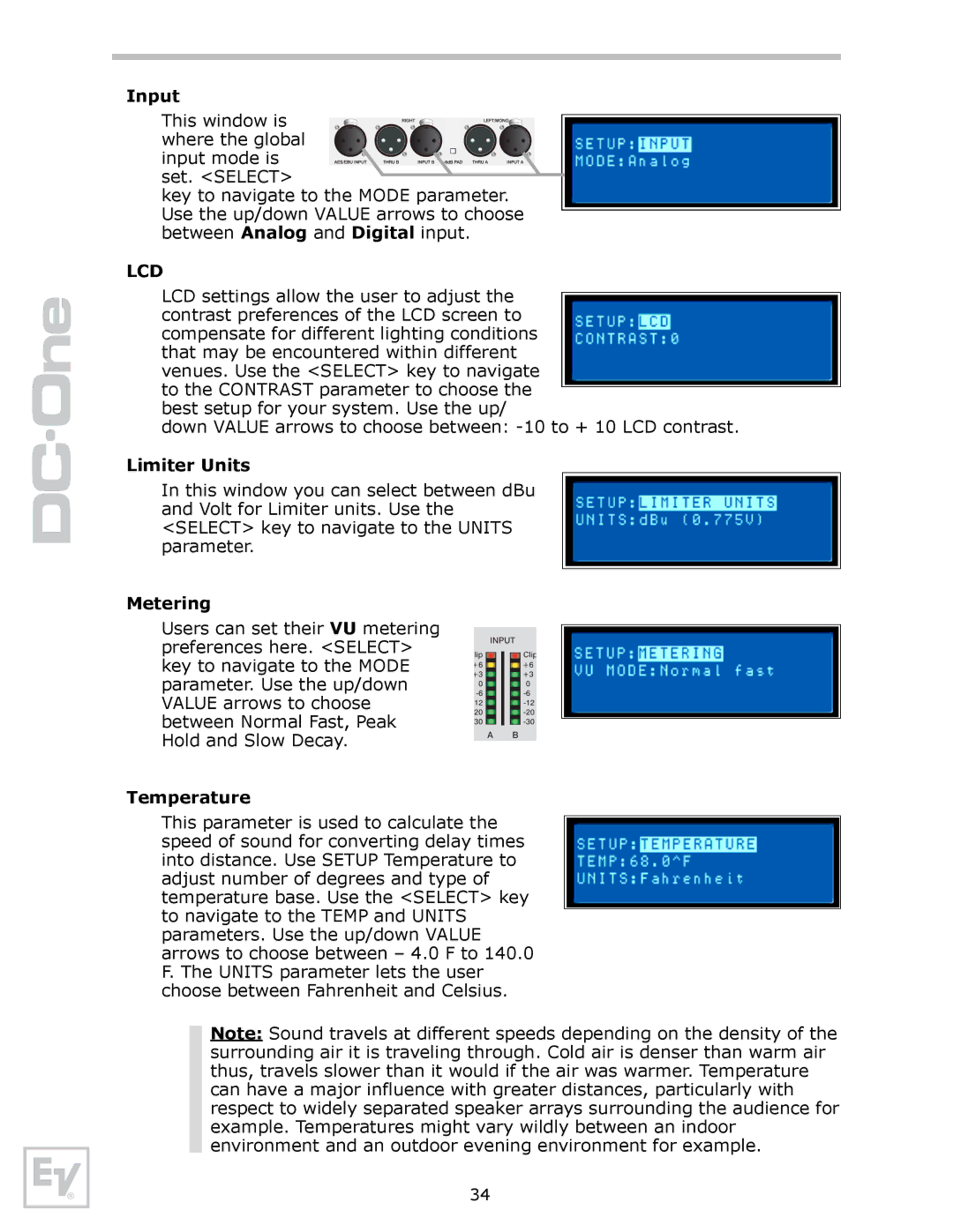 Electro-Voice Speaker System owner manual Input, Limiter Units, Metering, Temperature 