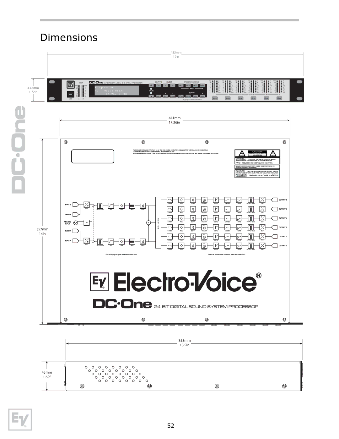 Electro-Voice Speaker System owner manual Dimensions 
