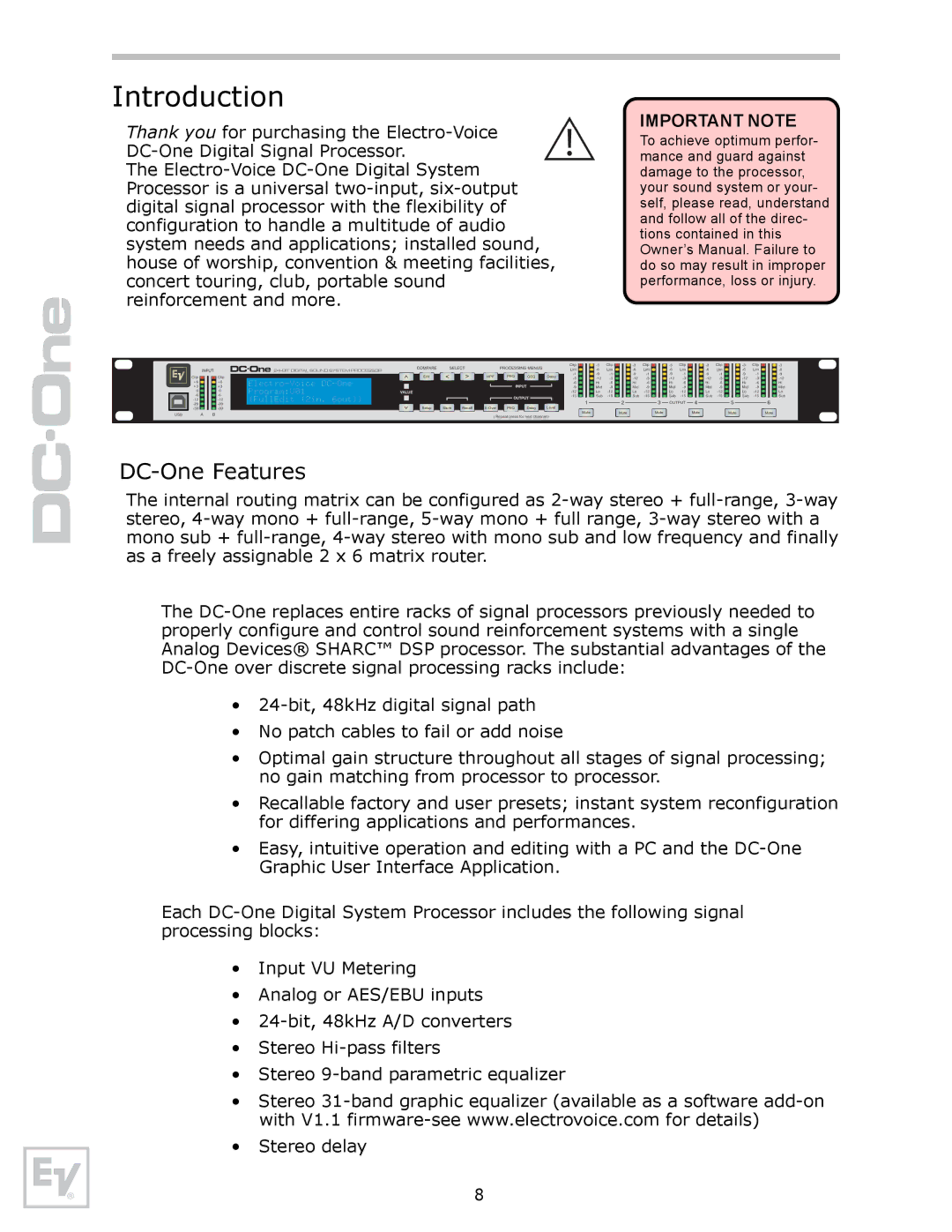 Electro-Voice Speaker System owner manual Introduction, DC-One Features 