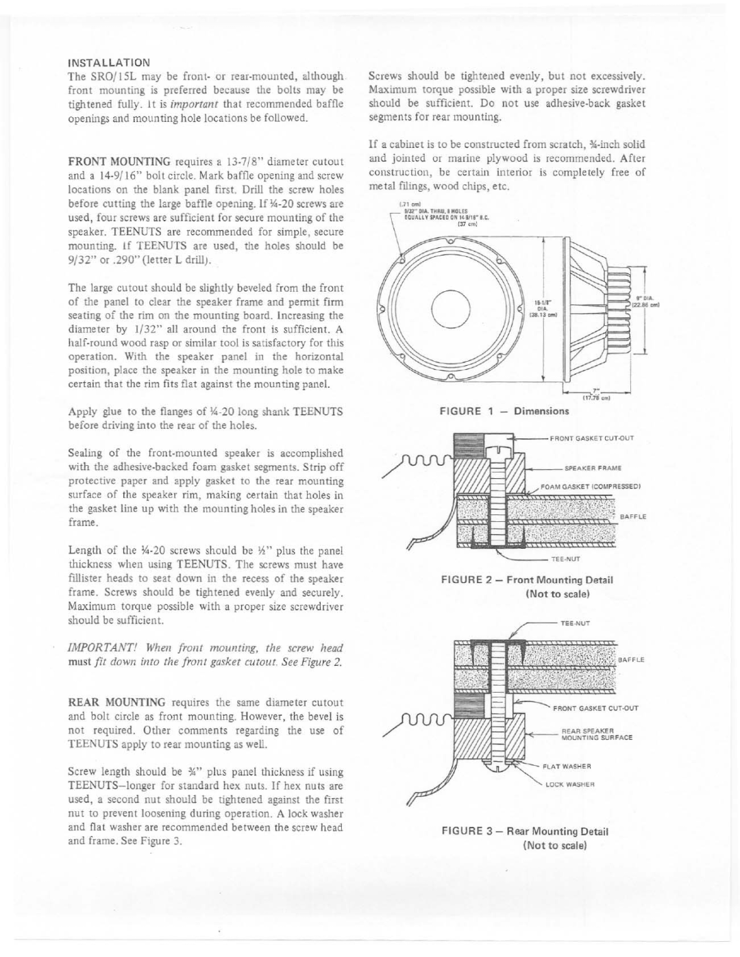 Electro-Voice SRO/15L manual 