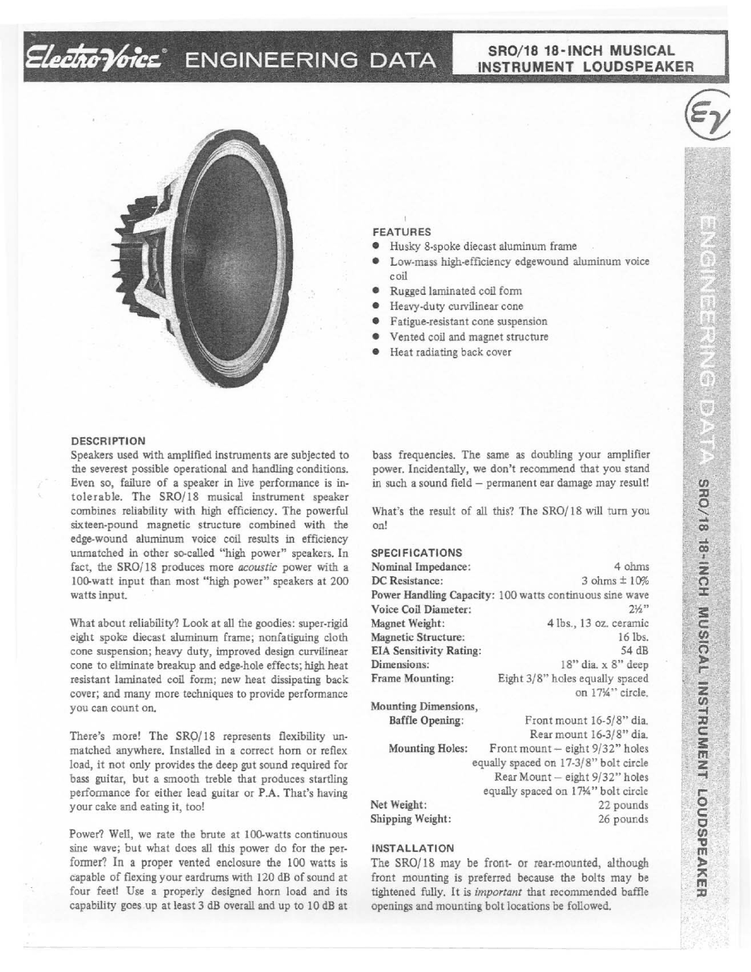 Electro-Voice SRO/18 manual 