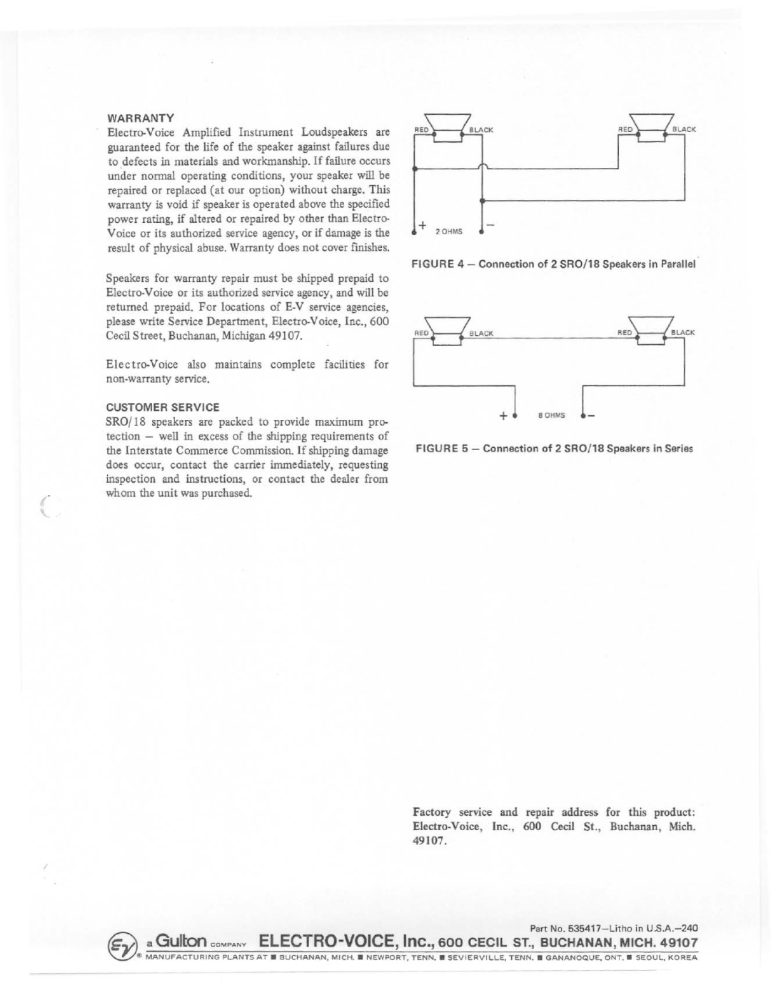 Electro-Voice SRO/18 manual 