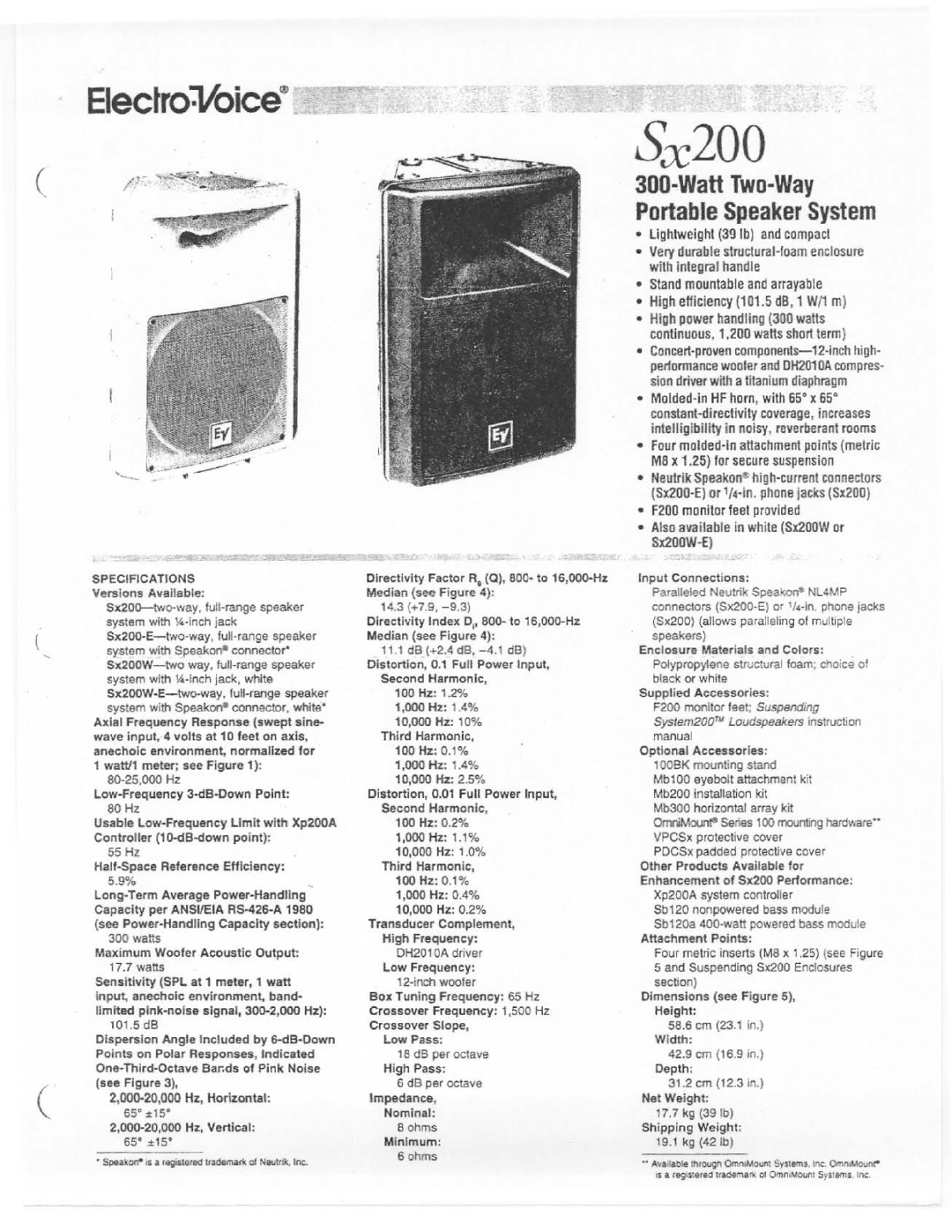 Electro-Voice Sx200 manual 