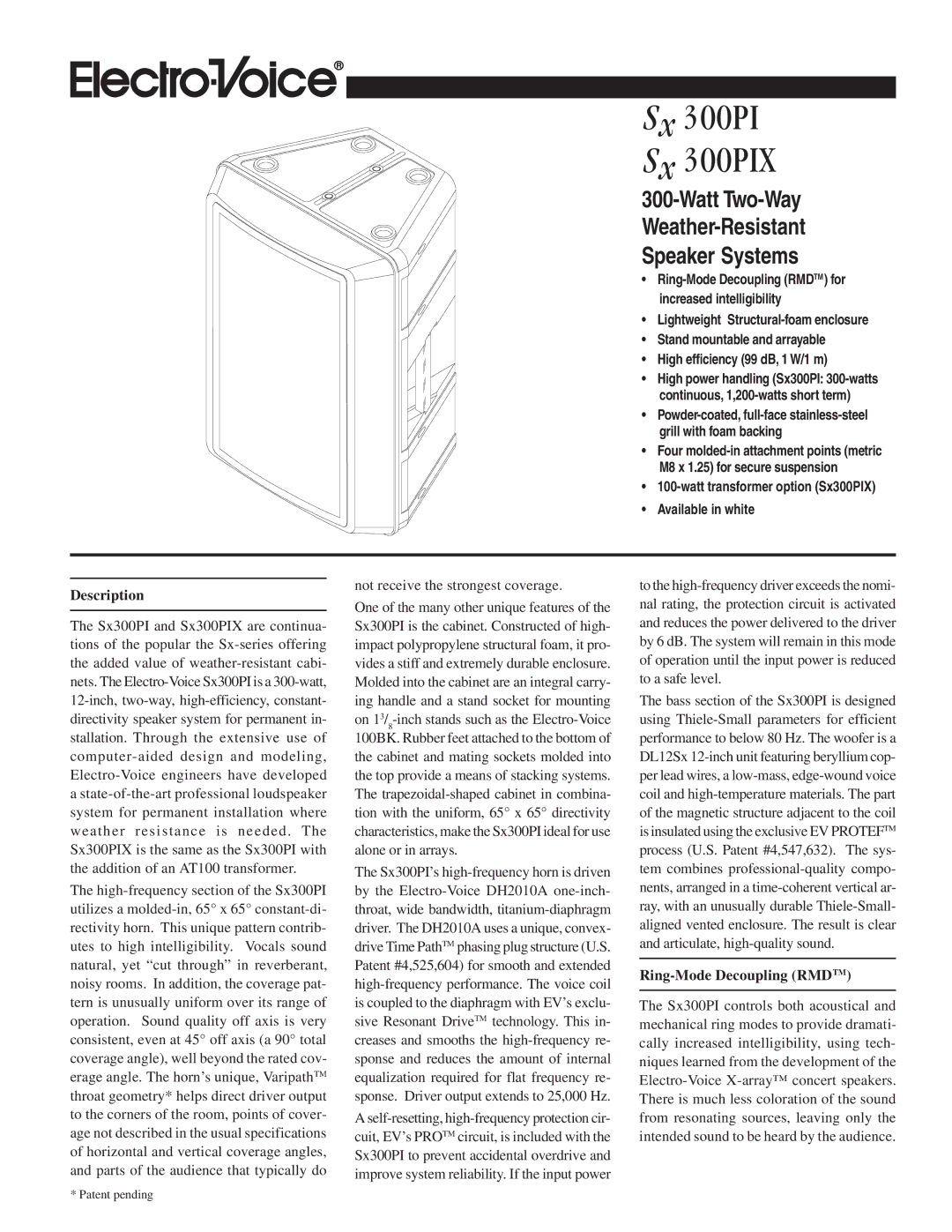 Electro-Voice SX300PIX specifications Description, Not receive the strongest coverage, Ring-Mode Decoupling Rmdtm 