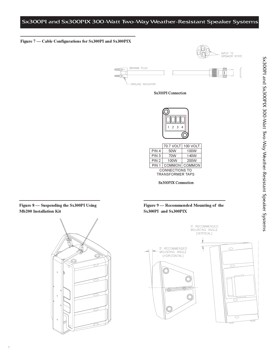 Electro-Voice SX300PIX specifications Cable Configurations for Sx300PI and Sx300PIX, Suspending the Sx300PI Using 