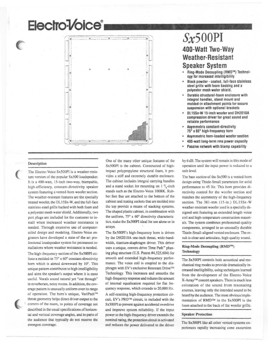 Electro-Voice Sx500PI manual 