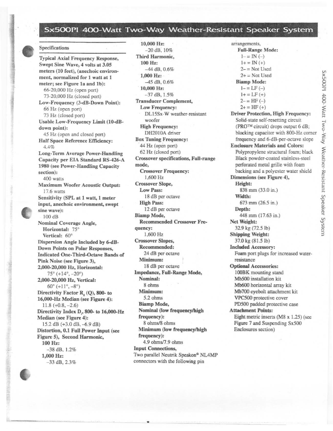 Electro-Voice Sx500PI manual 