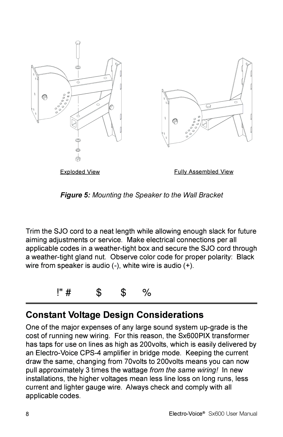 Electro-Voice Sx600 user manual Completing the Electrical Connections, Constant Voltage Design Considerations 