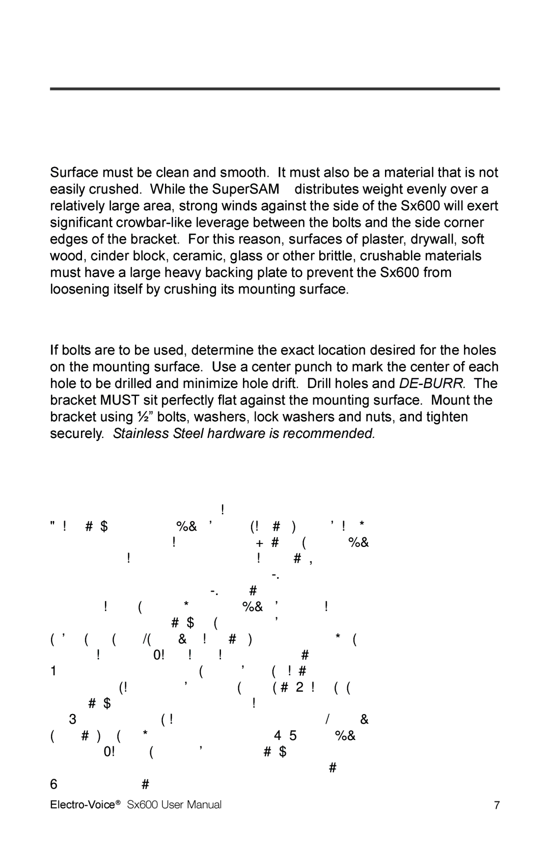 Electro-Voice Sx600 user manual Installation Procedure, Selection and Preparation of the Mounting Surface 