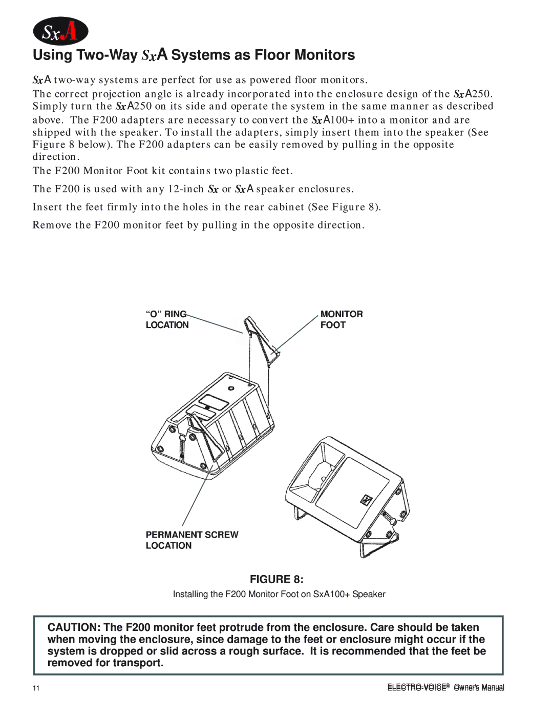 Electro-Voice SxA100+ owner manual Using Two-Way SxA Systems as Floor Monitors 