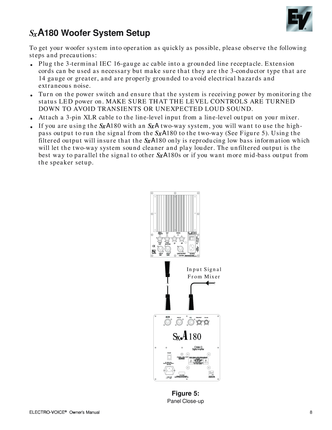 Electro-Voice SxA100+ owner manual SxA180 Woofer System Setup, Input Signal FromMixer 