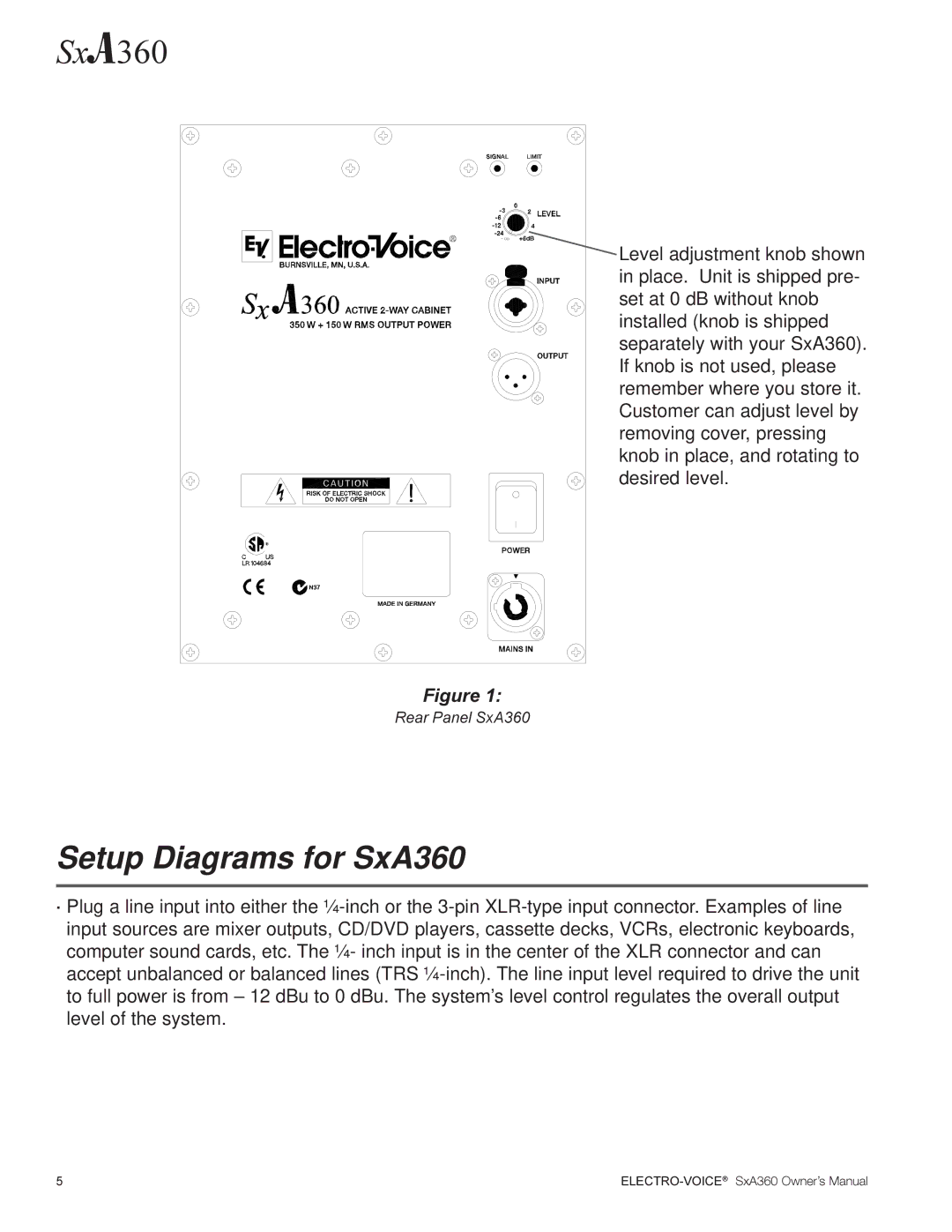 Electro-Voice manual Setup Diagrams for SxA360 